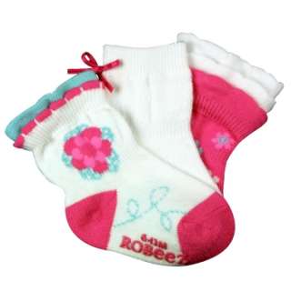 Robeez infant girls socks 3 D Flower with Bow 3 pairs  