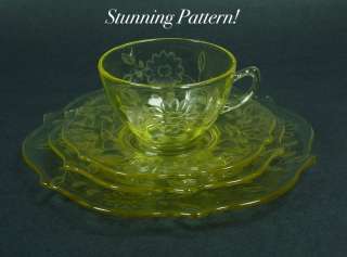 Lancaster Glass JUBILEE Yellow   RARE Pattern Variation 4 pc Place 