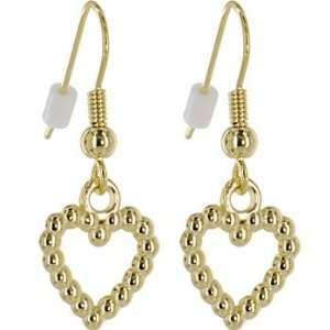  Gold Toned STUDDED HOLLOW HEART Dangle Earrings Jewelry