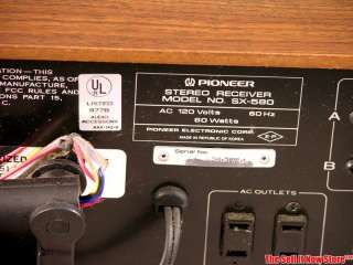   Pioneer Stereo Receiver SX 580 SX580 AM/FM Radio Silver Face Amp