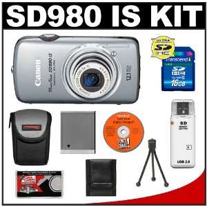 Canon PowerShot SD980 IS Digital ELPH Camera (Silver) + 16GB SD Card 
