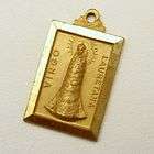 Vintage Charm Pendant Religious Medal Virgin Mary Loreto Goldtone Nice 