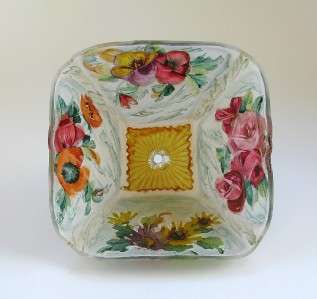 FANTASTIC SQUARE PAIRPOINT PUFFY REVERSE PAINTED FLORAL LAMP SHADE 