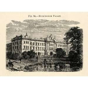  1882 Wood Engraving Buckingham Palace London England 