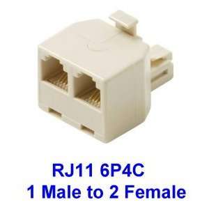  RJ11 6P4C 1 M/ 2F Modular T Adapter Electronics
