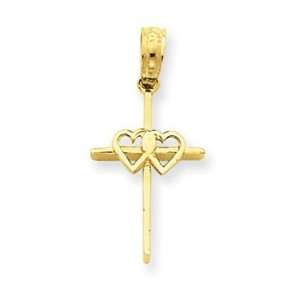  14k Yellow Gold Double Heart Cross Pendant Jewelry