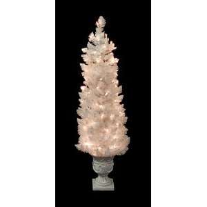  4 Slim White Crystal Pine Pre lit Potted Artificial 