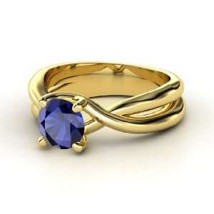    Entwined Ring, Round Sapphire 14K Yellow Gold Ring Jewelry