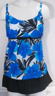 Island Escape Blue Floral Print Skirted Tankini Swimsuit Set 20W NWT 