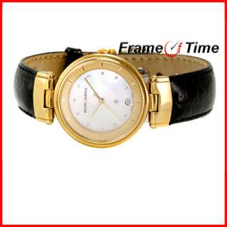 Philippe Charriol Midsize Gold Diamond Leather Watch  