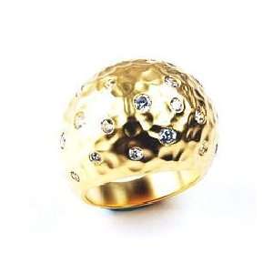  GOLD TONE DOME RING WITH WHITE CZ ACCENT CHELINE Jewelry