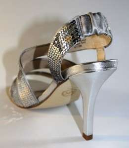 Womens Shoes NIB Michael Kors FARRIS Dress Sandal Sequin SILVER PROM 