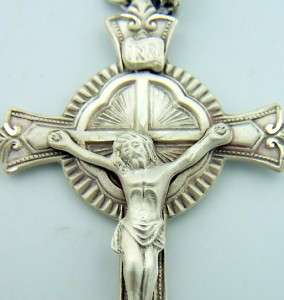 Gothic Ribbed Sterling Silver Bishop Pectoral Cross Crucifix Necklace 