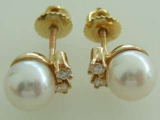 18k. Yellow Gold Akoya Pearl & Diamond Earrings, New  