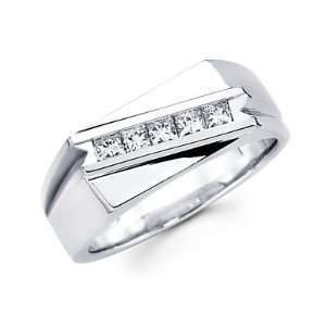 Size  12.5   Princess Cut Channel Set 14k White Gold Mens Diamond Ring 