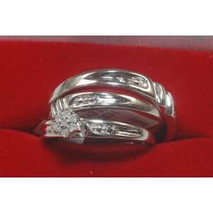   Her 10k Diamond White Gold Engagment Wedding Trio Ring Set Jewelry