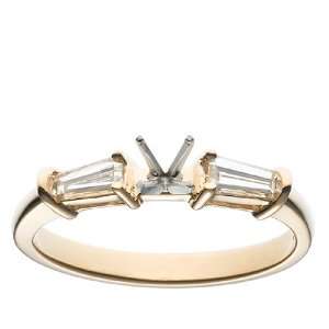  18k Yellow Gold Bar Style Baguette Diamond Engagement Ring 