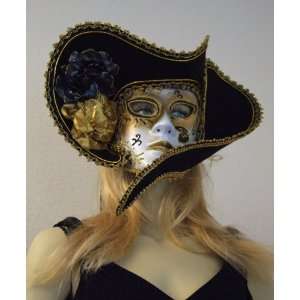  Lady Ladies Pirate Hat Fancy Black & Gold Mardi Gras Halloween Costume