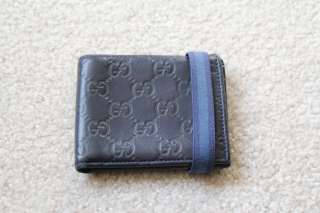 Gucci Leather Wallet Blue Green Black Elastic Strap Rubber Holder 