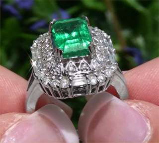   55 ct Natural SI Colombian Emerald Diamond Ring 14k White Gold  