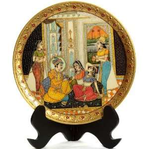  Mughal Harem   Miniature Painting on Marble Plate