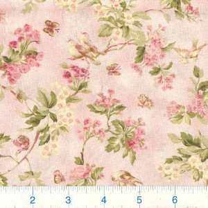  45 Wide Heaven Can Wait Birds & Florals Pink Fabric By 
