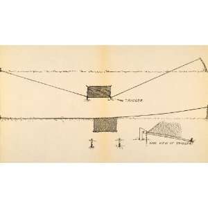  1940 Print Side View of Trigger Pigeon Netting Trap Net 
