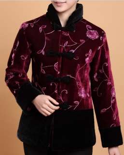 burgundy blue chinese winer cotton embroider womens jacket/coat 8.10 