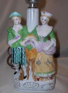Vintage Porcelain Table Lamp 18th Century Couple Figural Fruit Basket 