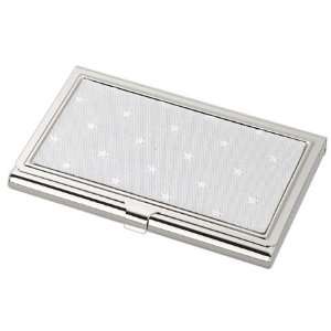 Silver Tone Business Card Holder with Star Patterned Decretive Top 