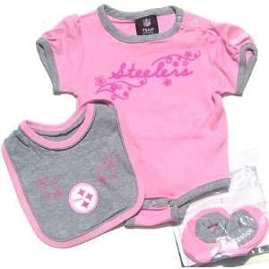 NEWBORN Baby Infant Steelers Pink Girl Onesie Bib Booties 