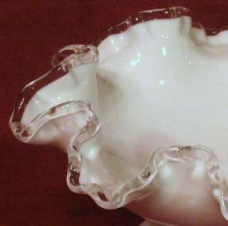 Vintage Fenton? White Milk Glass Ruffled Edge Footed Candy Compote 