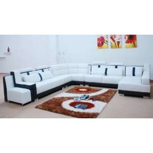  Downtown Contemporary Leather Sectional Sofa   White 