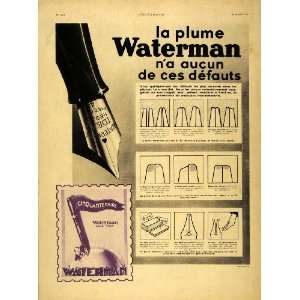  1934 French Ad Waterman Fountain Pen Plume Lithograph 