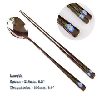   Quality Stainless Steel Chopsticks & Spoon Set Blue Cosmos Printed