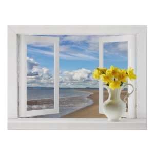    At the Beach    Open Window View with Daffodils