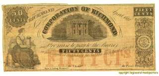   OF RICHMOND VIRGINIA APRIL 1861 FIFTY CENTS HOYER & LUDWIG  