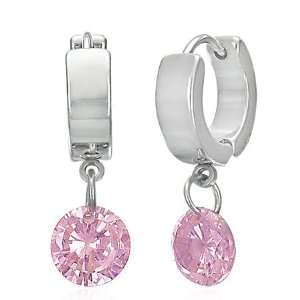  Pink Crystal Drop Stainless Steel Huggie Earrings Jewelry