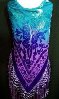 Silk Poncho Shawl Top Dyed Purple & Aqua Maya Matazaro  