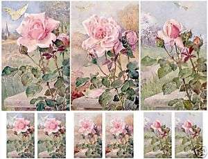 Shabby Cottage Chic Pink Roses Printed Collage Sheet  