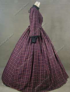  Victorian Cotton Blend Tartan Ball Gown Day Dress Cosplay 145 M  