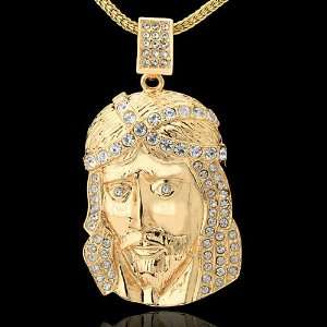    Gold Plated CZ Iced Out Jesus Bling Hip Hop Pendant Jewelry