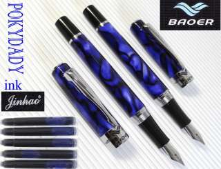  Fountain Pen 3040 full Blue marble +10 Jinhao cartridges Black ink