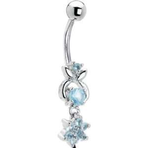  Aqua Gem Imperious Flower Dangle Belly Ring Jewelry