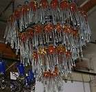 ART DECO STYLE 4 LEVEL WROUGHT IRON CHANDELIER & 54 FLOWING BLOWN 