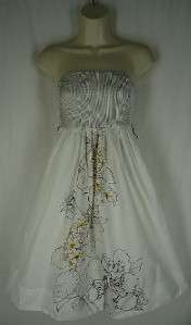 Size 4 Maeve Anthropologie White Dress Floral Strapless Cotton Aline S 