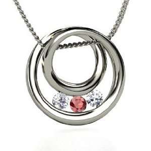 Inner Circle Necklace, Round Red Garnet Sterling Silver Necklace with 