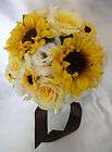 17pc Wedding Bridal Bouquet Round Sunflower YELLOW IVRY