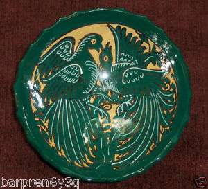 vtg JADE green CERAMIC bird POTTERY bowl PERU folk ART  
