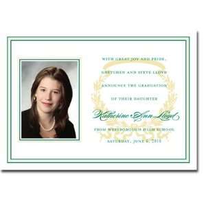   Graduation Invitations (Acanthus Horizontal   Green & Gold with Photo